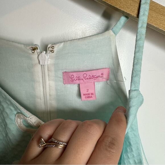 Lilly Pulitzer Annabelle Teal Blue Embroidered Stripe Halter Tank Top Size 2 - Picture 3 of 7